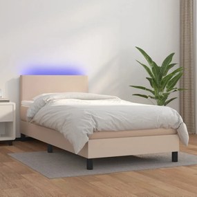 cappuccino színű műbőr rugós ágy matraccal és LED-del 90x200 cm