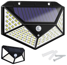 100 LED-es mozgásérzékelős, napelemes LED lámpa, rögzítőkkel, VG