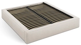 Krémszínű kárpitozott ágyneműtartós franciaágy ágyráccsal 140x200 cm Simon – Micadoni