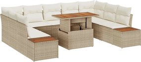 vidaXL Kert étkező szett párnával 10 pcs Beige és krém