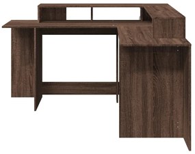 barna tölgy színű szerelt fa íróasztal LED-ekkel 152x152x91 cm