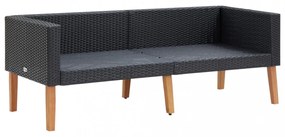 kétszemélyes fekete polyrattan kerti kanapé párnákkal