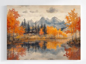 Poszter Tájkép Ősz Tó Fák Hegyek Tükröződés 80x60