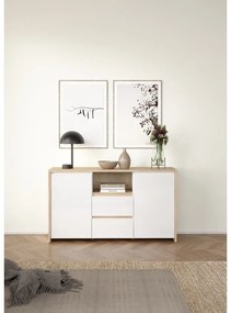 Fehér-natúr színű komód tölgyfa dekorral 149x84x48 cm Next – Tvilum