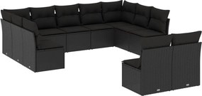 vidaXL 11 részes fekete polyrattan kerti ülőgarnitúra párnákkal