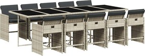 vidaXL 11 részes világosszürke polyrattan kerti ülőgarnitúra párnákkal