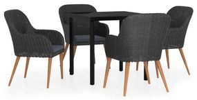 vidaXL 5 részes fekete kerti étkezőgarnitúra párnákkal