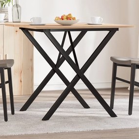 Tömör fenyőfa és acél étkezőasztal X-vázzal 90x90x75 cm