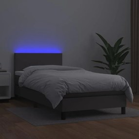 szürke műbőr rugós ágy matraccal és LED-del 90x190 cm