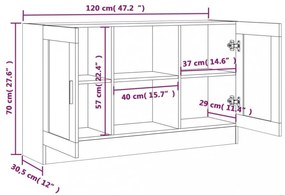 kézműves tölgy színű szerelt fa tálalószekrény 120x30,5x70 cm