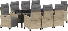 vidaXL Kert étkező szett párnával 9 pcs Bézs polirattan