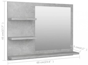 betonszürke szerelt fa fürdőszobai tükör 60 x 10,5 x 45 cm