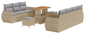 10 Darabos Kert Sofa Szett Párnákkal Bézs Műrattan Akácia, 3 Darabos Kert Étkező Szett Párnákkal Bézs Műrattan Akácia