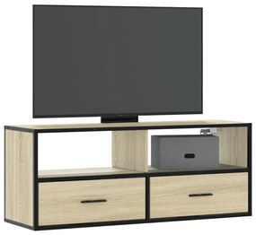 sonoma tölgy színű szerelt fa és fém TV-szekrény 100x31x39,5 cm