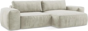 Bézs zsenília kinyitható sarokkanapé (jobb oldali-heverő résszel) Kuki – Makamii