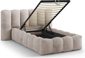 Világosbarna kárpitozott ágyneműtartós egyszemélyes ágy ágyráccsal 90x200 cm Lupine – Micadoni