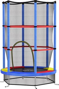 HOMCOM Gyermek Trambulin, Ø140 cm Trambulin Gyermekeknek Biztonsági Hálóval, Kerti Trambulin 3-6 Éves Gyerekeknek, Beltéri, Többszínű | Aosom