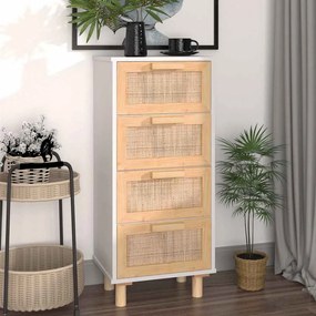 fehér tömör fenyő/természetes rattan tálalószekrény 40x30x90 cm