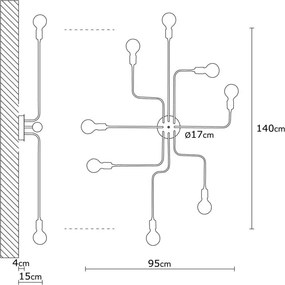 Truva N-698 fekete fém függőlámpa, Ø140 cm, 8 izzós