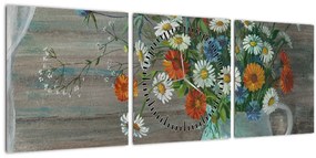 Kép - réti virágok, olajfestmény (órával) (90x30 cm)