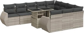 vidaXL 11 részes világosszürke polyrattan kerti ülőgarnitúra párnákkal