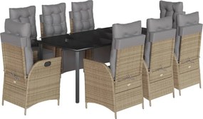 vidaXL 9 részes vegyes bézs polyrattan kerti étkezőgarnitúra párnákkal