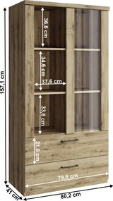 Alacsony vitrin 1W2S, navarra tölgy, DORSI