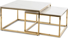 Kerámia dohányzóasztal szett fehér márvány hatású felülettel, arany kivitelben TENOR