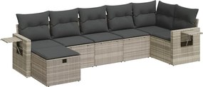 vidaXL 7 részes világosszürke polyrattan kerti ülőgarnitúra párnákkal