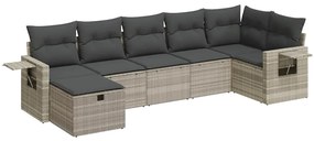 vidaXL 7 részes világosszürke polyrattan kerti ülőgarnitúra párnákkal