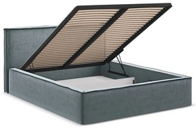 Világoskék kárpitozott ágyneműtartós franciaágy ágyráccsal 140x200 cm Anani – Makamii