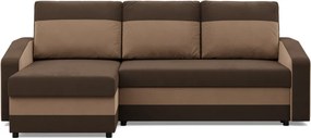 Hewlet sarokkanapé, 2 ágyneműtartóval, szövet anyag, univerzális oldal, hab töltet, barna