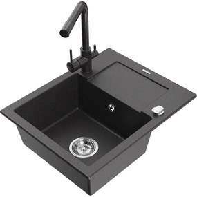 Mexen Enzo, gránit mosogató 576x465x174 mm, 1 kamrás, fekete foltos csaptelep Duero, fekete foltos, 6506-76-671600-76
