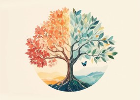 Üveg kép – Duális fa pillangóval (70x50 cm)