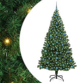 vidaXL Mű karácsonyfa 300 LED-del Zöld 210 cm PVC és Acél és Műanyag