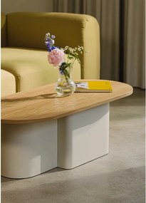 Bézs dohányzóasztal tölgyfa dekoros asztallappal 50x115 cm Looi – noo.ma