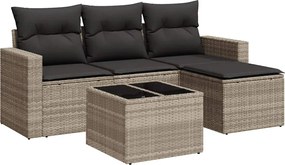 vidaXL 5 részes világosszürke polyrattan kerti ülőgarnitúra párnákkal
