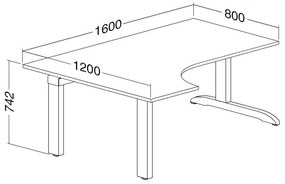 ProOffice C ergonomikus asztal 180 x 120 cm, bal, bükkfa