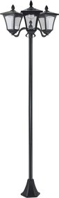 Outsunny napelemes kerti lámpa 3 izzóval, rozsdamentes acél rúddal, 120 lumenes LED, 51,5x47x182,5cm, fekete