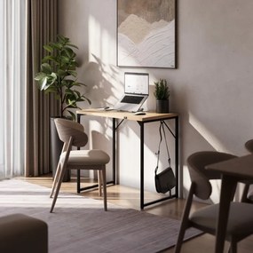 Íróasztal, acélszerkezet, kompakt méret, 80x50 cm tölgyfa