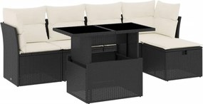 vidaXL 6 részes fekete polyrattan kerti ülőgarnitúra párnákkal