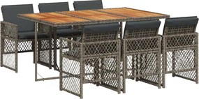vidaXL 7 részes szürke polyrattan kerti étkezőgarnitúra párnával
