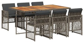 vidaXL 7 részes szürke polyrattan kerti étkezőgarnitúra párnával