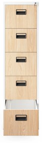 Fém irattartó szekrény, 5 fiókos SARA V5, 460 x 1630 x 620 mm, Eco Design: fehér/ sonoma tölgy