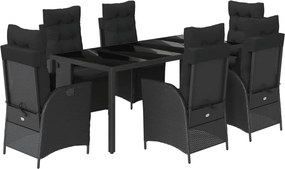 vidaXL 7 részes fekete polyrattan kerti étkezőgarnitúra párnával