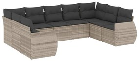 vidaXL 9 részes világosszürke polyrattan kerti ülőgarnitúra párnával