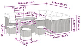 13 Darabos Kerti Kanapé Szett párnákkal Fekete Poli Rattan Akác, 4 Darabos Kerti Étkező Szett párnákkal Fekete Poli Rattan Akác