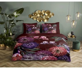 Gerbera organikus pamut egyszemélyes borvörös ágyneműhuzat, 140 x 220 cm - Descanso