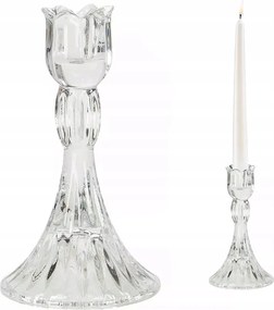 Gyertyatartó Kandeláber Üveg Átlátszó 16cm magas dekoratív retro