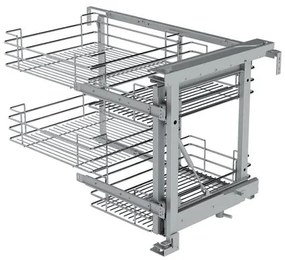 Konyhai fémrács, sarokszekrénybe, részleges kihúzás, csillapított záródás, ezüst szürke, jobbos,  900mm, 450mm ajtó szélesség, SIGE Green Line 350